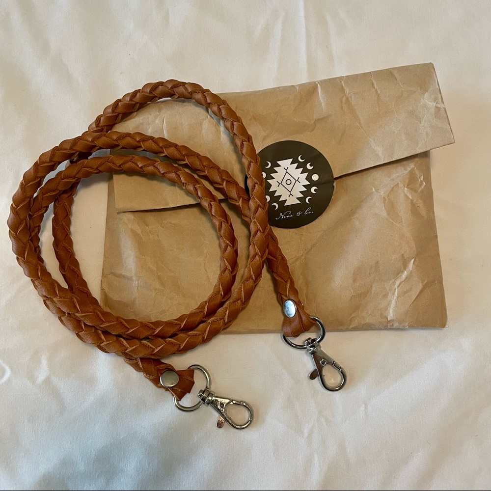 NWOT Nena & Co. braided strap - brown leather 47”